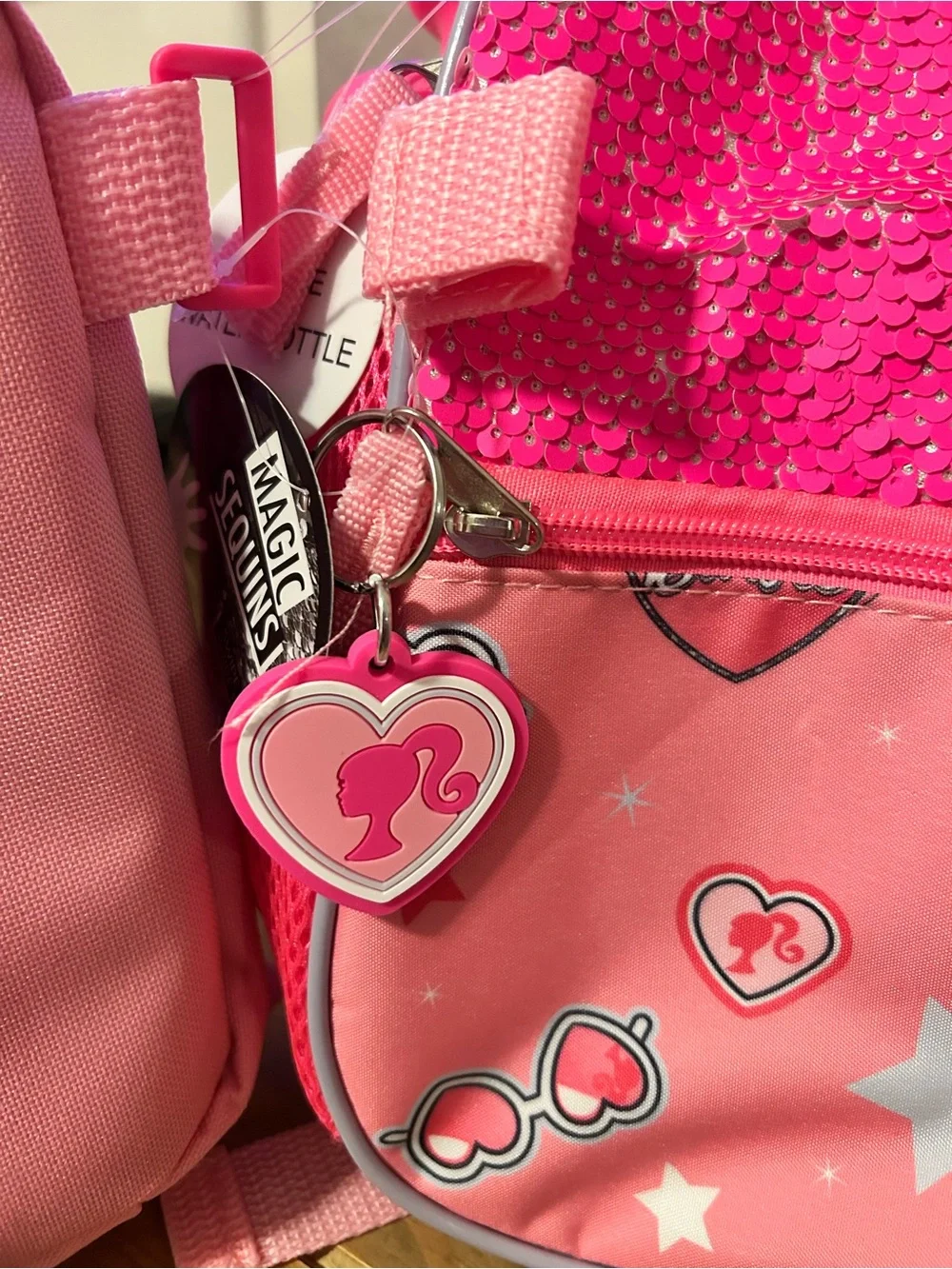 Barbie Hot Pink Sequin Backpack with Matching Pencil Pouch - Picture 3 of 6